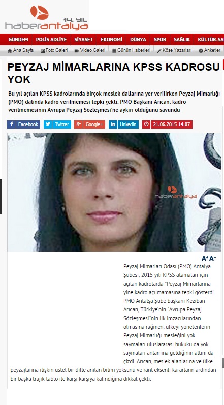 PEYZAJ MİMARLARINA KPSS KADROSU YOK 21.06.2015 / HABERANTALYA