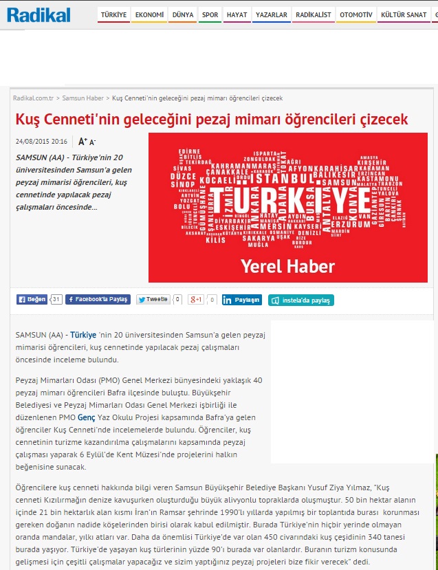 KUŞ CENNETİ`NİN GELECEĞİNİ PEYZAJ MİMARI ÖĞRENCİLERİ ÇİZECEK 24.08.2015 / RADİKAL