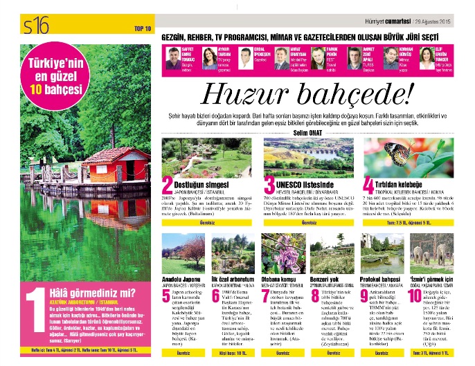 TÜRKİYE’NİN EN GÜZEL 10 BAHÇESİ 31.08.2015 / HÜRRİYET