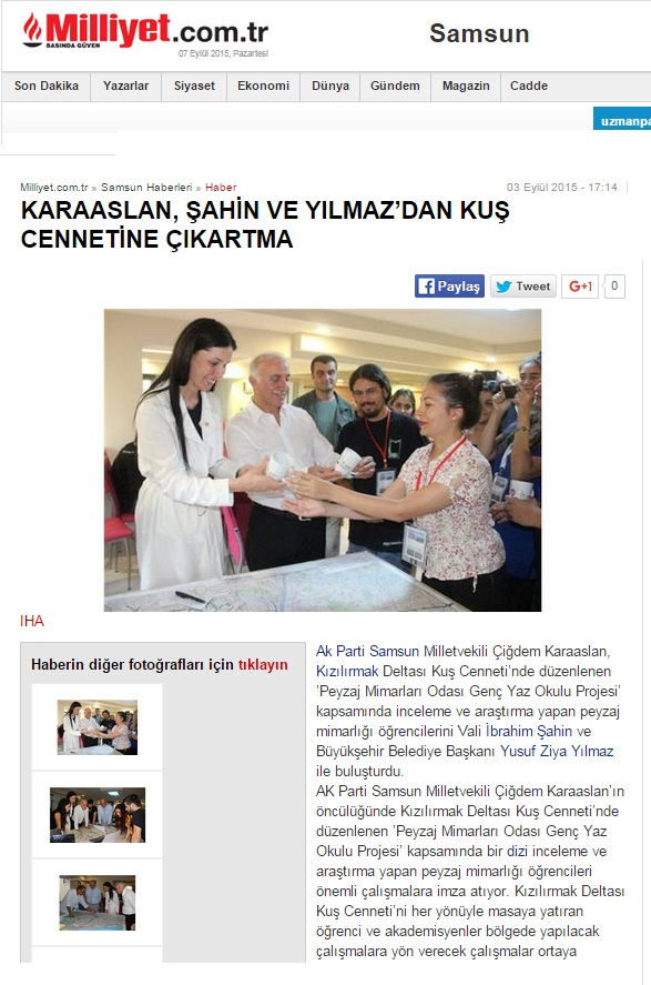 KARAASLAN, ŞAHİN VE YILMAZ’DAN KUŞ CENNETİNE ÇIKARTMA 03.09.2015 / MİLLİYET