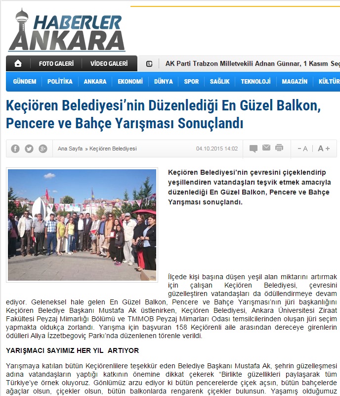 KEÇİÖREN BELEDİYESİ’NİN DÜZENLEDİĞİ EN GÜZEL BALKON, PENCERE VE BAHÇE YARIŞMASI SONUÇLANDI 04.05.2015 / HABERLER ANKARA