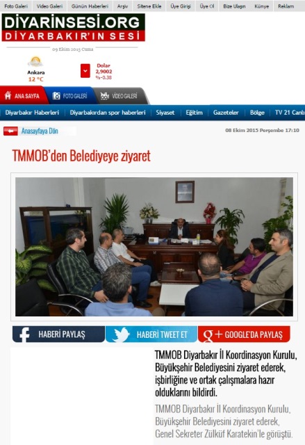 TMMOB’DEN BELEDİYEYE ZİYARET 09.10.2015 / DİYARBAKIR`IN SESİ