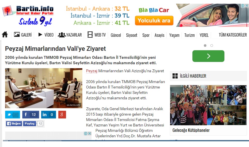 PEYZAJ MİMARLARINDAN VALİ`YE ZİYARET 11.12.2015 / BARTIN.İNFO