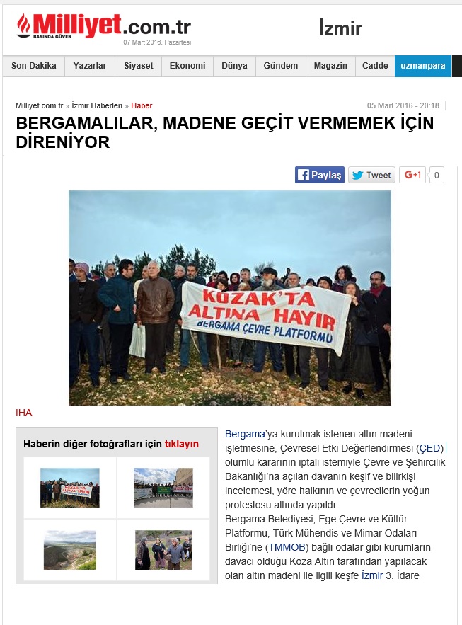 BERGAMALILAR, MADENE GEÇİT VERMEMEK İÇİN DİRENİYOR 05.03.2016 / MİLLİYET
