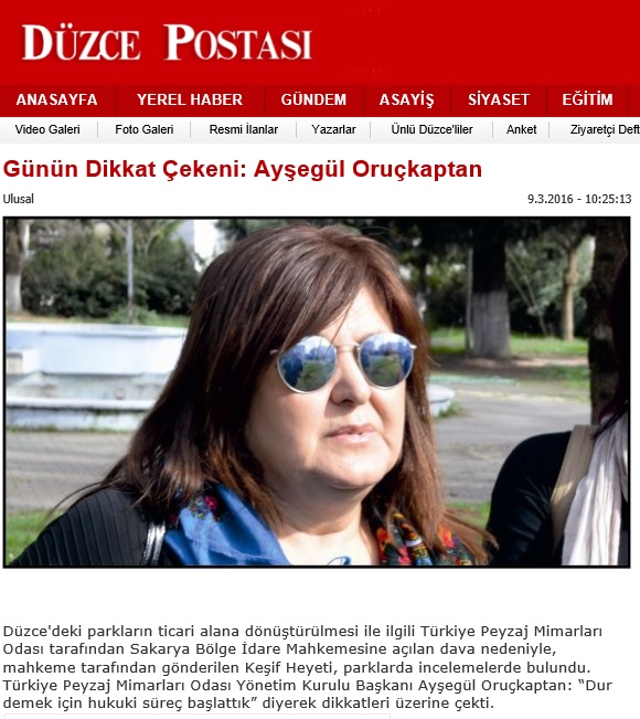 GÜNÜN DİKKAT ÇEKENİ : AYŞEGÜL ORUÇKAPTAN 09.03.2016/ DÜZCE POSTASI 