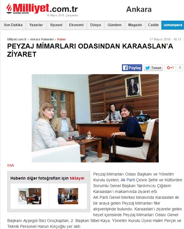PEYZAJ MİMARLARI ODASINDAN KARAASLAN’A ZİYARET 17.05.2016 / MİLLİYET