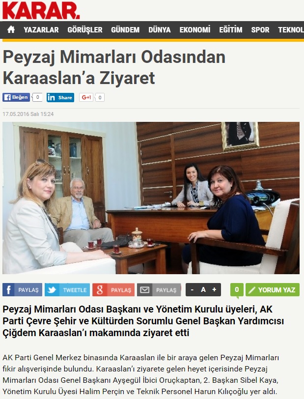 PEYZAJ MİMARLARI ODASINDAN KARAASLAN’A ZİYARET 17.05.2016 / KARAR