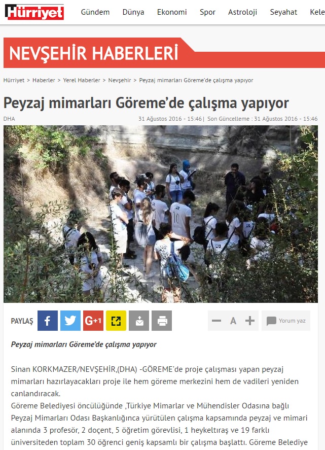PEYZAJ MİMARLARI GÖREME'DE ÇALIŞMA YAPIYOR 31.08.2016 / HÜRRİYET