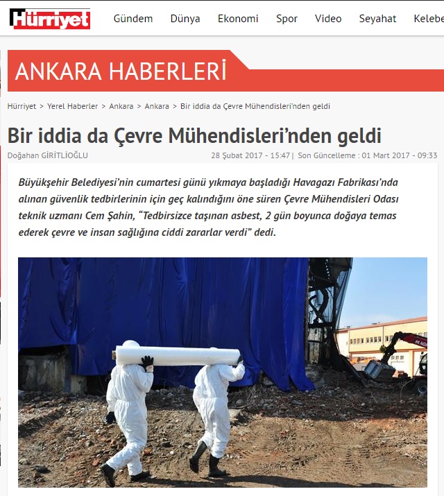 BİR İDDİA DA ÇEVRE MÜHENDİSLERİ’NDEN GELDİ 28.02.2017 / HÜRRİYET