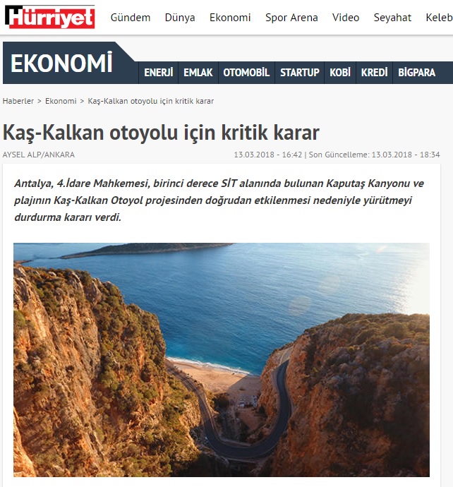 KAŞ-KALKAN OTOYOLU İÇİN KRİTİK KARAR 13.03.2018 / HÜRRİYET