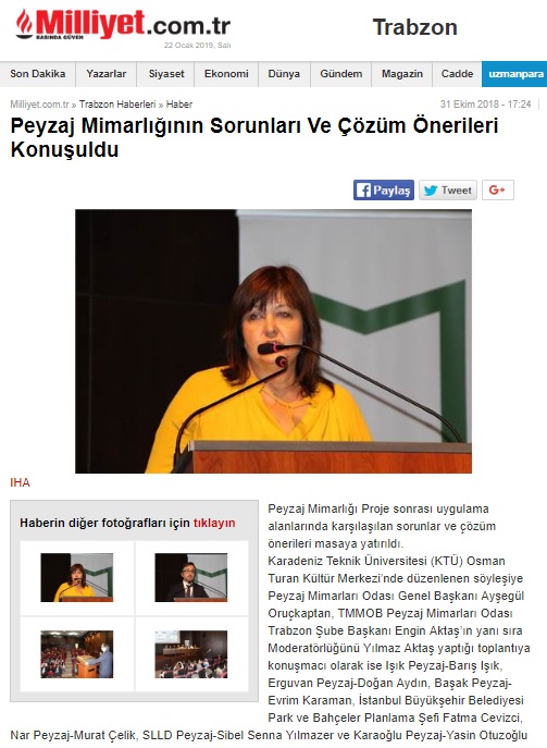 PEYZAJ MİMARLIĞININ SORUNLARI VE ÇÖZÜM ÖNERİLERİ KONUŞULDU 31.10.2018 / MİLLİYET