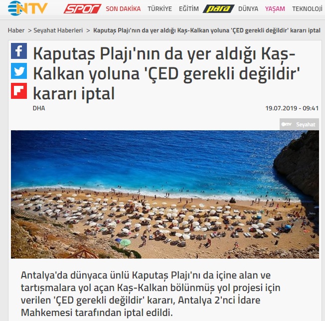 KAPUTAŞ PLAJI`NIN DA YER ALDIĞI KAŞ-KALKAN YOLUNA `ÇED GEREKLİ DEĞİLDİR` KARARI İPTAL 19.07.2019 / NTV