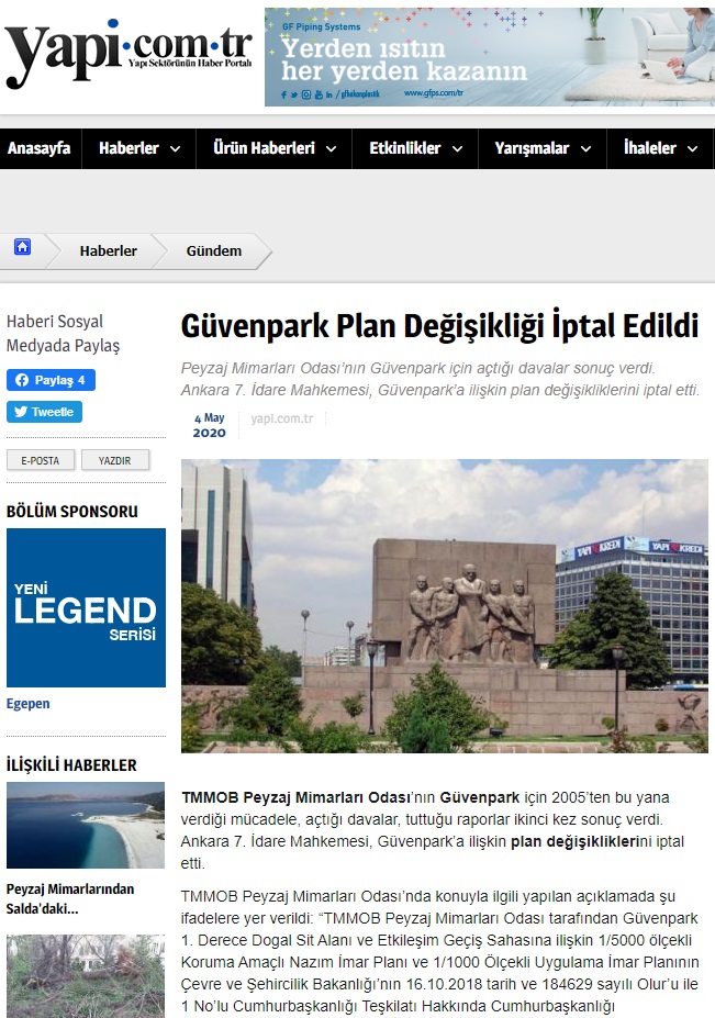 BASINDA ODAMIZ : GÜVENPARK PLAN DEĞİŞİKLİĞİ İPTAL EDİLDİ 04.05.2020 / YAPI.COM  