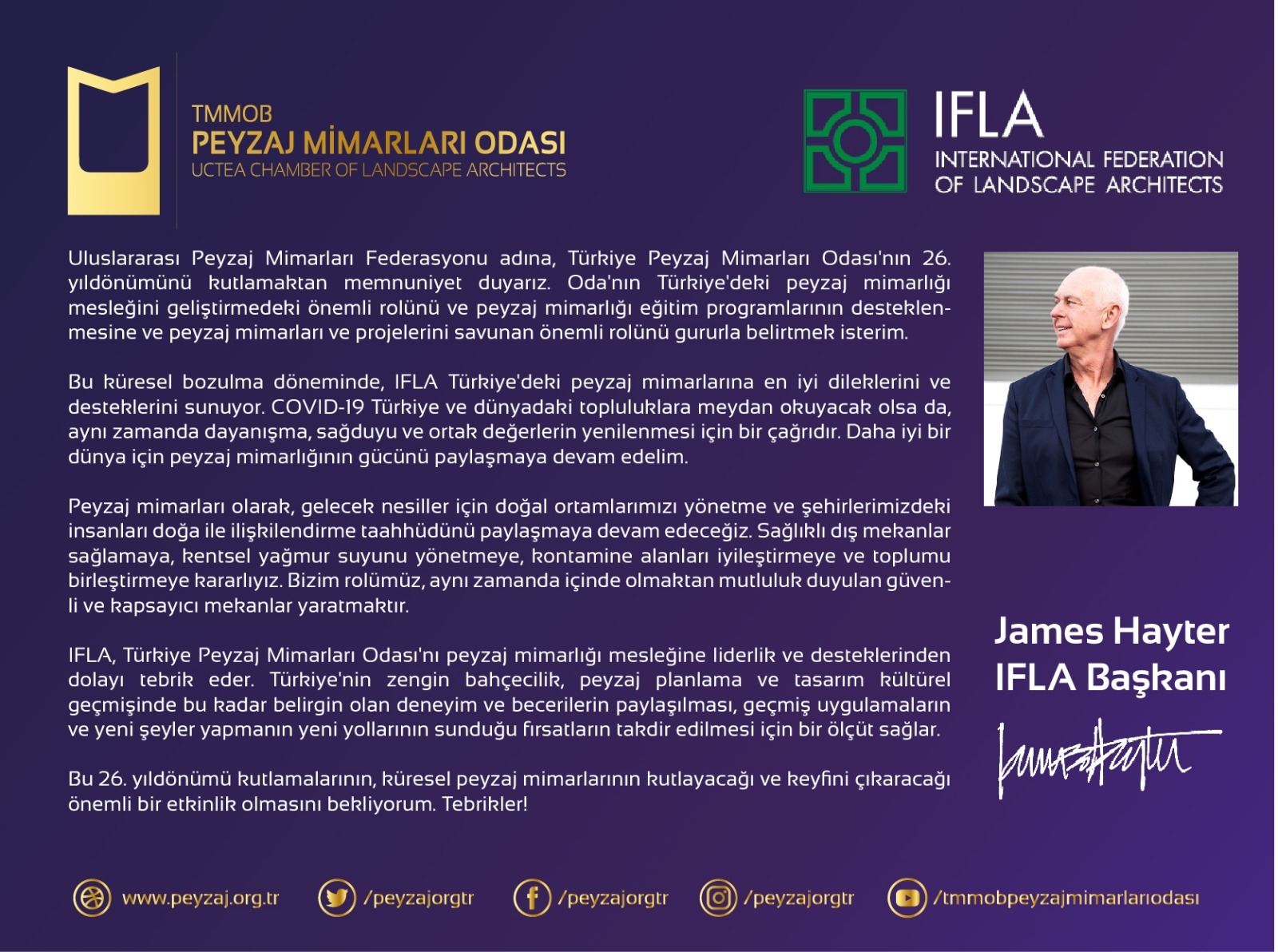  IFLA BAŞKANINDAN ÜLKEMİZ PEYZAJ MİMARLARINA MESAJ VAR