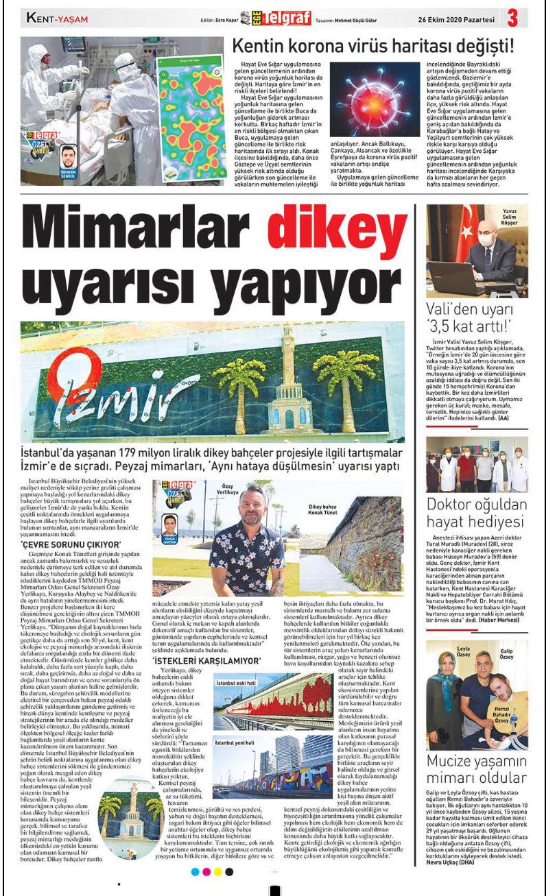 MİMARLAR DİKEY UYARISI YAPIYOR 26.10.2020 / EGE TELGRAF