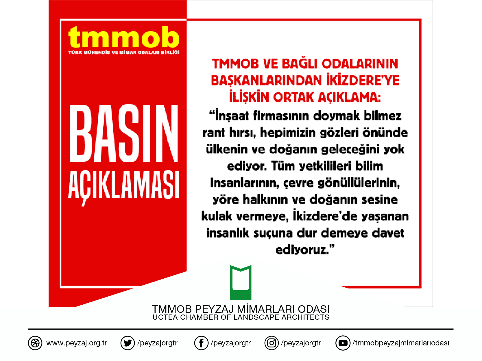 TMMOB VE BAĞLI ODALARIN BAŞKANLARI ORTAK BASIN AÇIKLAMASI | İKİZDERE`DEKİ DOĞA KATLİAMI DURDURULSUN!