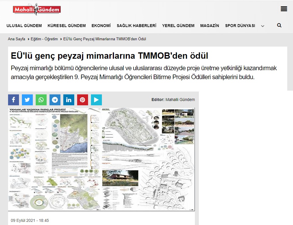 EÜ`LÜ GENÇ PEYZAJ MİMARLARINA TMMOB`DEN ÖDÜL 09.09.2021 / MAHALLİ GÜNDEM