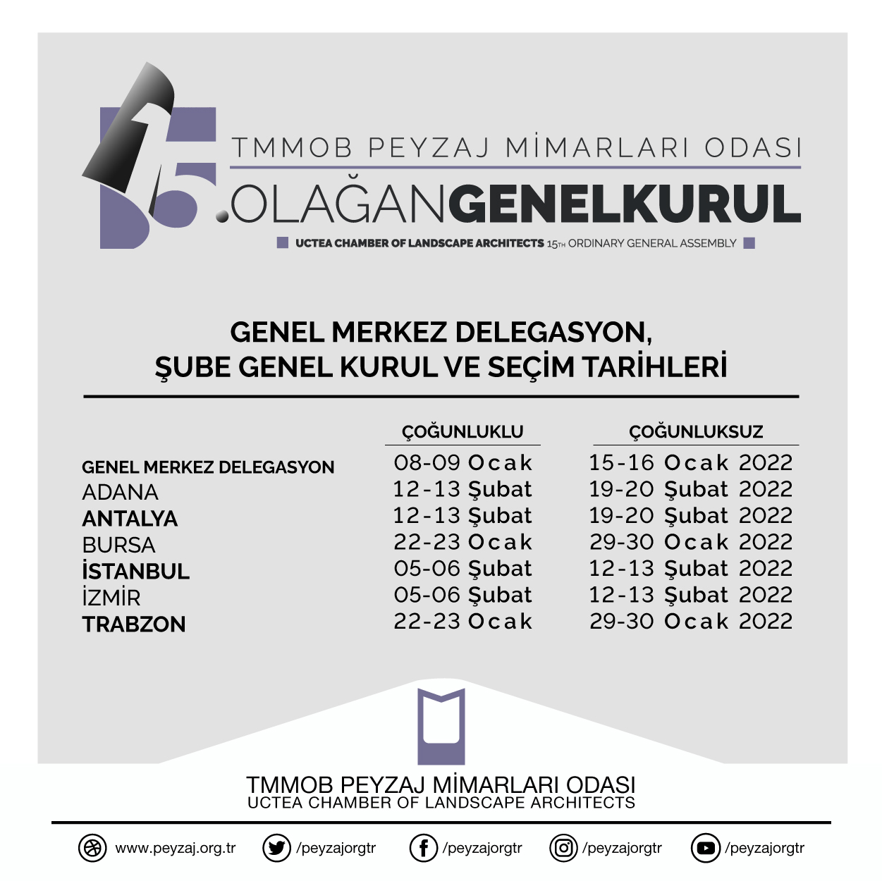 GENEL MERKEZ DELEGASYON, ŞUBE GENEL KURUL VE SEÇİM TARİHLERİ