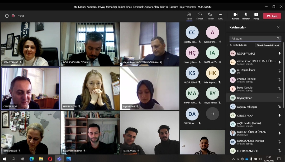 KTÜ KANUNİ KAMPÜSÜ PEYZAJ MİMARLIĞI BÖLÜM BİNASI PERSONEL OTOPARK ALANI FİKİR VE TASARIM YARIŞMASI KOLOKYUMU DÜZENLENDİ