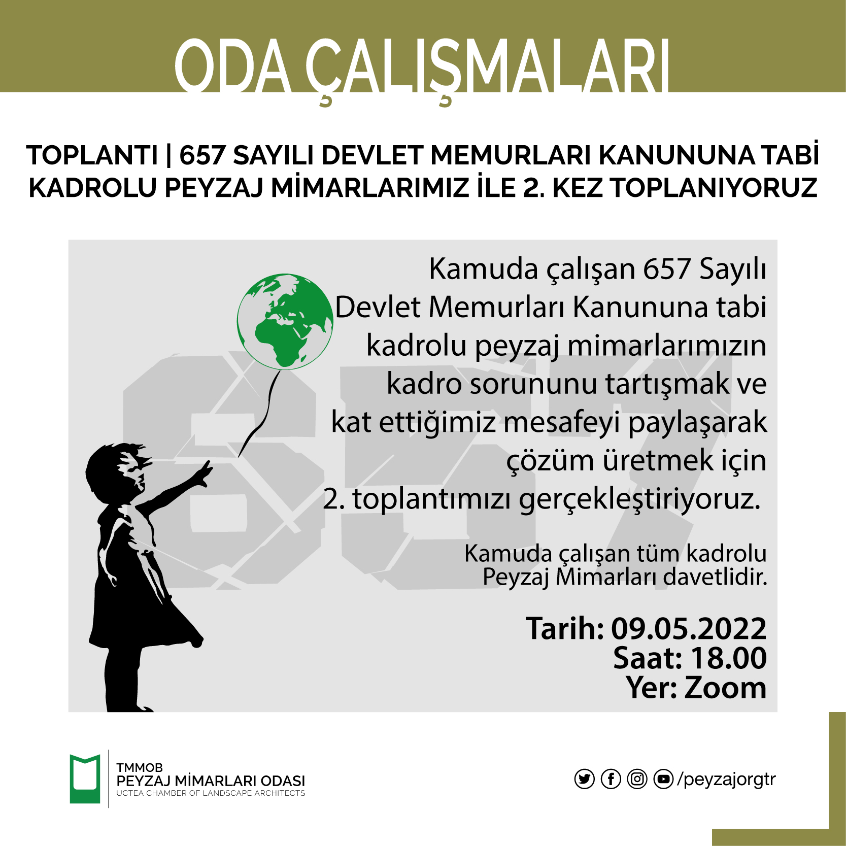 TOPLANTI | 657 SAYILI DEVLET MEMURLARI KANUNUNA TABİ KADROLU PEYZAJ MİMARLARIMIZ İLE 2. KEZ TOPLANIYORUZ