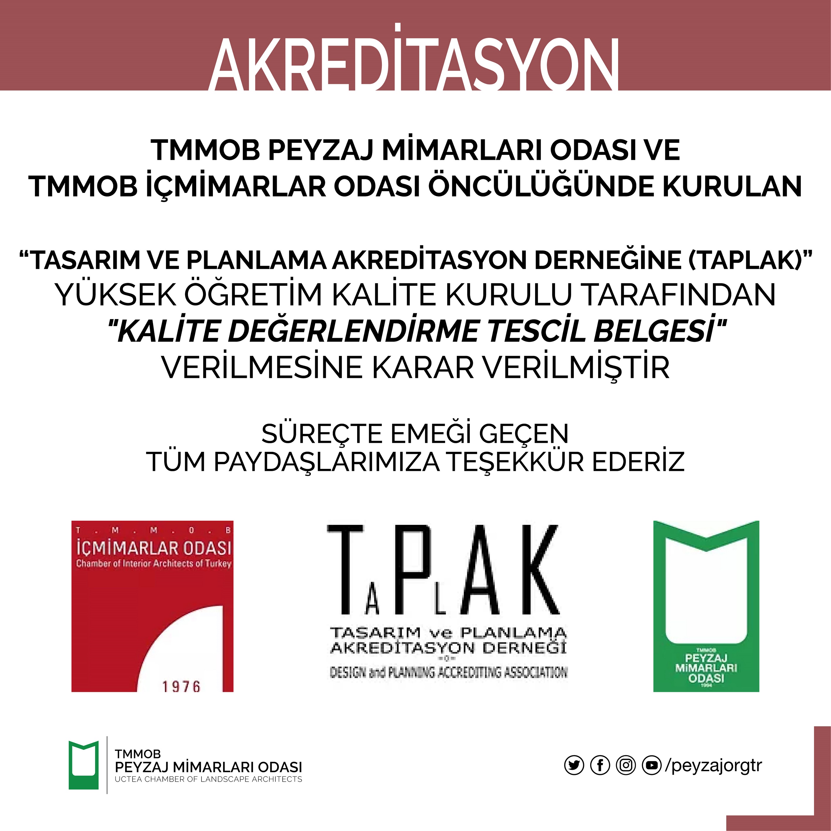 AKREDİTASYON | TASARIM VE PLANLAMA AKREDİTASYON DERNEĞİ "KALİTE DEĞERLENDİRME TESCİL BELGESİ"Nİ ELDE ETTİ