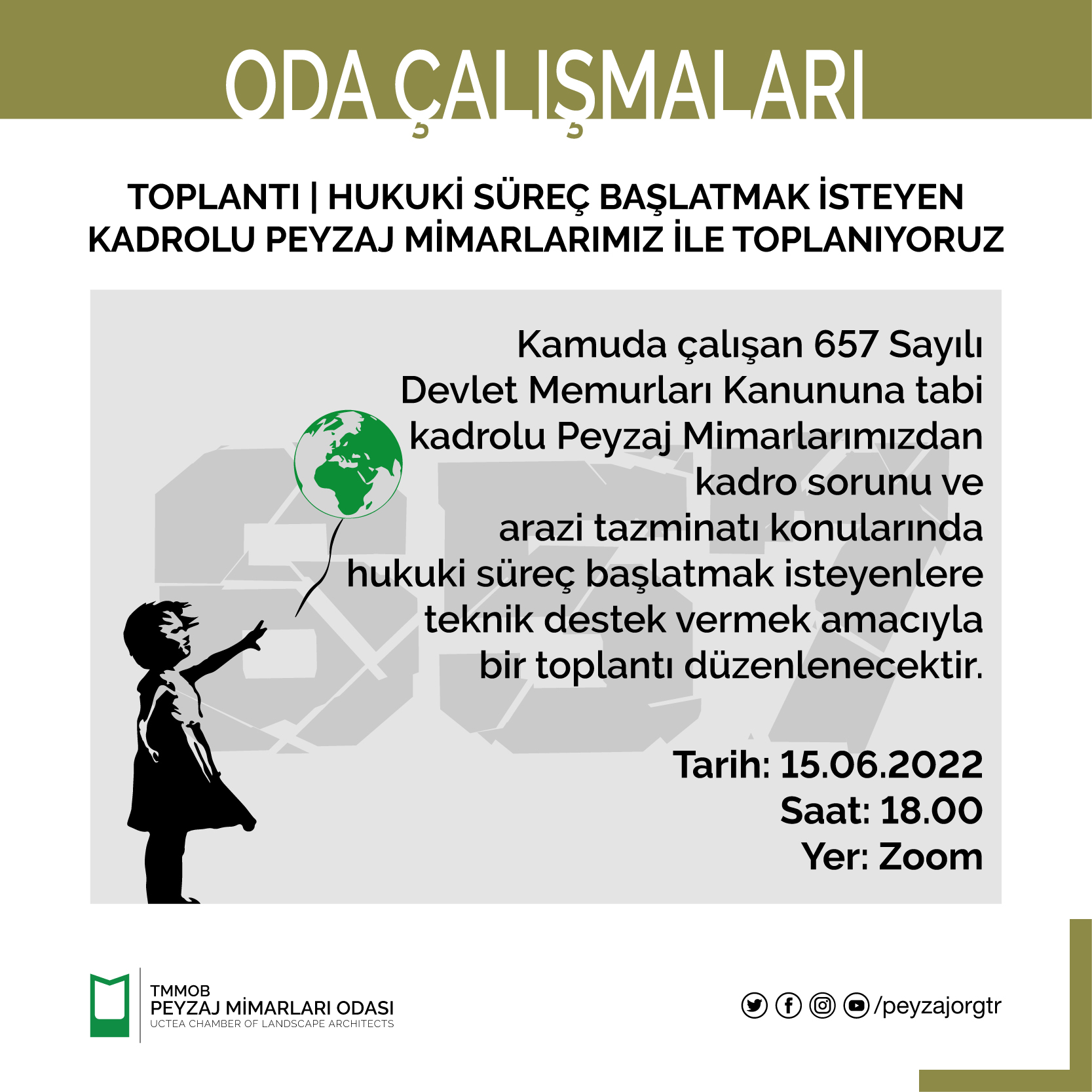 TOPLANTI | HUKUKİ SÜREÇ BAŞLATMAK İSTEYEN KADROLU PEYZAJ MİMARLARIMIZ İLE TOPLANIYORUZ