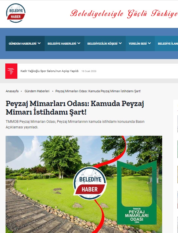 PEYZAJ MİMARLARI ODASI: KAMUDA PEYZAJ MİMARI İSTİHDAMI ŞART! 17.01.2023/ BELEDİYE HABER