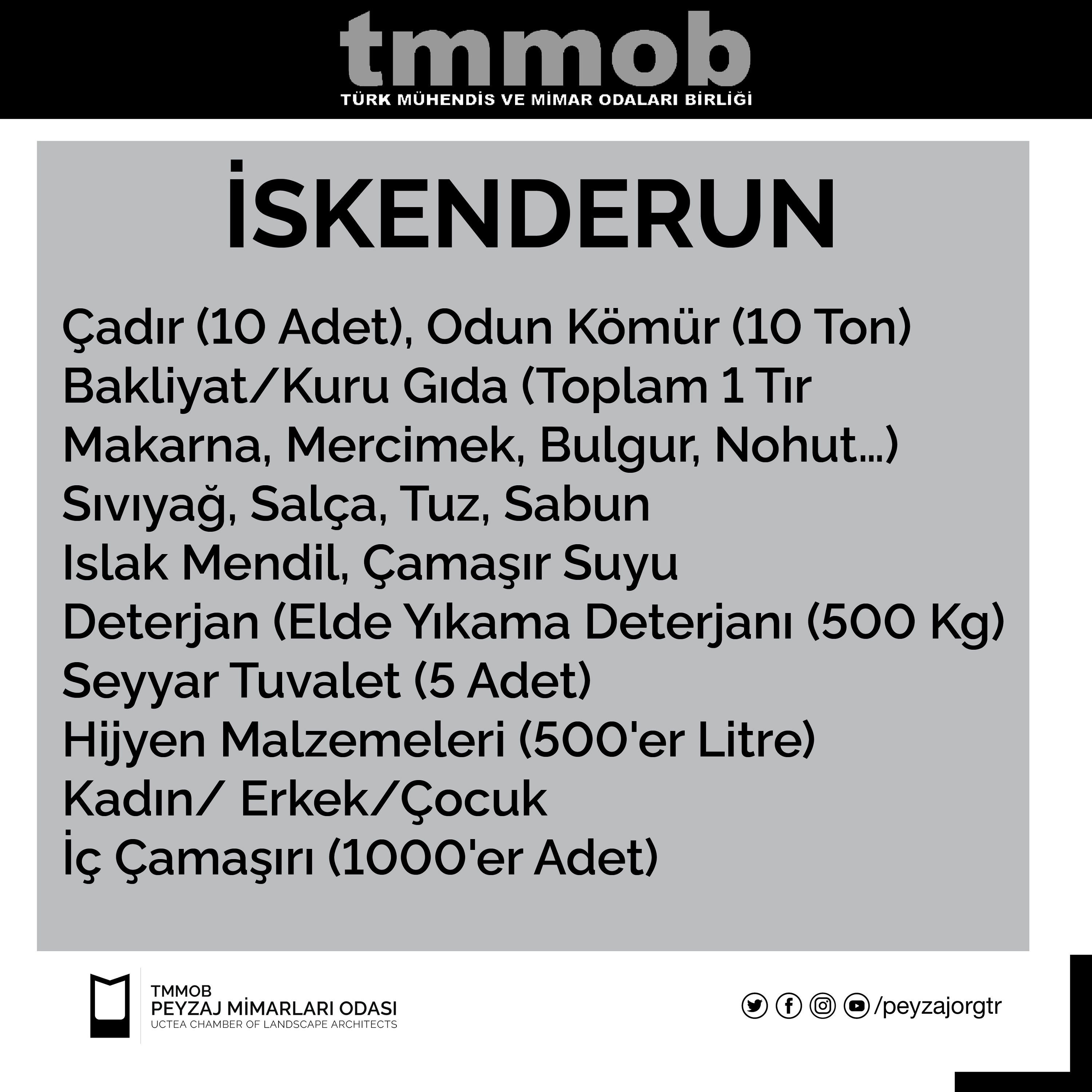 ACİL İHTİYAÇ LİSTESİ | 12 ŞUBAT 2023