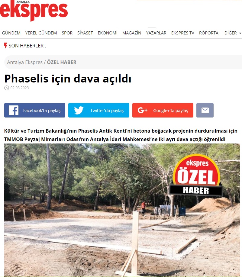 PHASELİS İÇİN DAVA AÇILDI 02.03.2023 / ANTALYA EKSPRES 