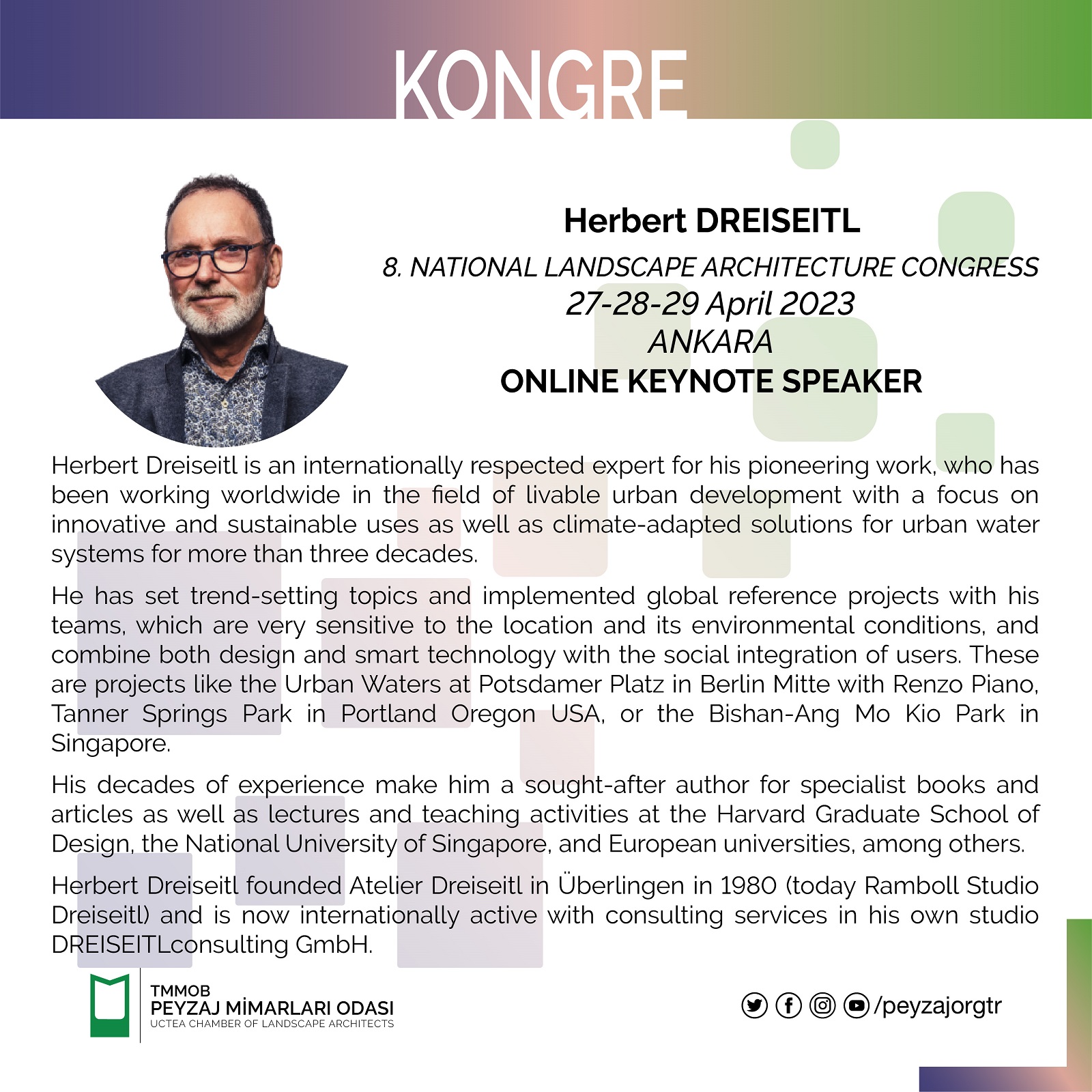 KONGRE | HERBERT DREISEITL - ÇEVRİM İÇİ DAVETLİ KONUŞMACI