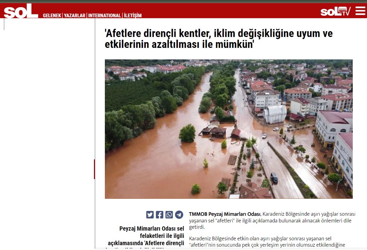 `AFETLERE DİRENÇLİ KENTLER, İKLİM DEĞİŞİKLİĞİNE UYUM VE ETKİLERİNİN AZALTILMASI İLE MÜMKÜN` 11.07.2023 / SOL HABER
