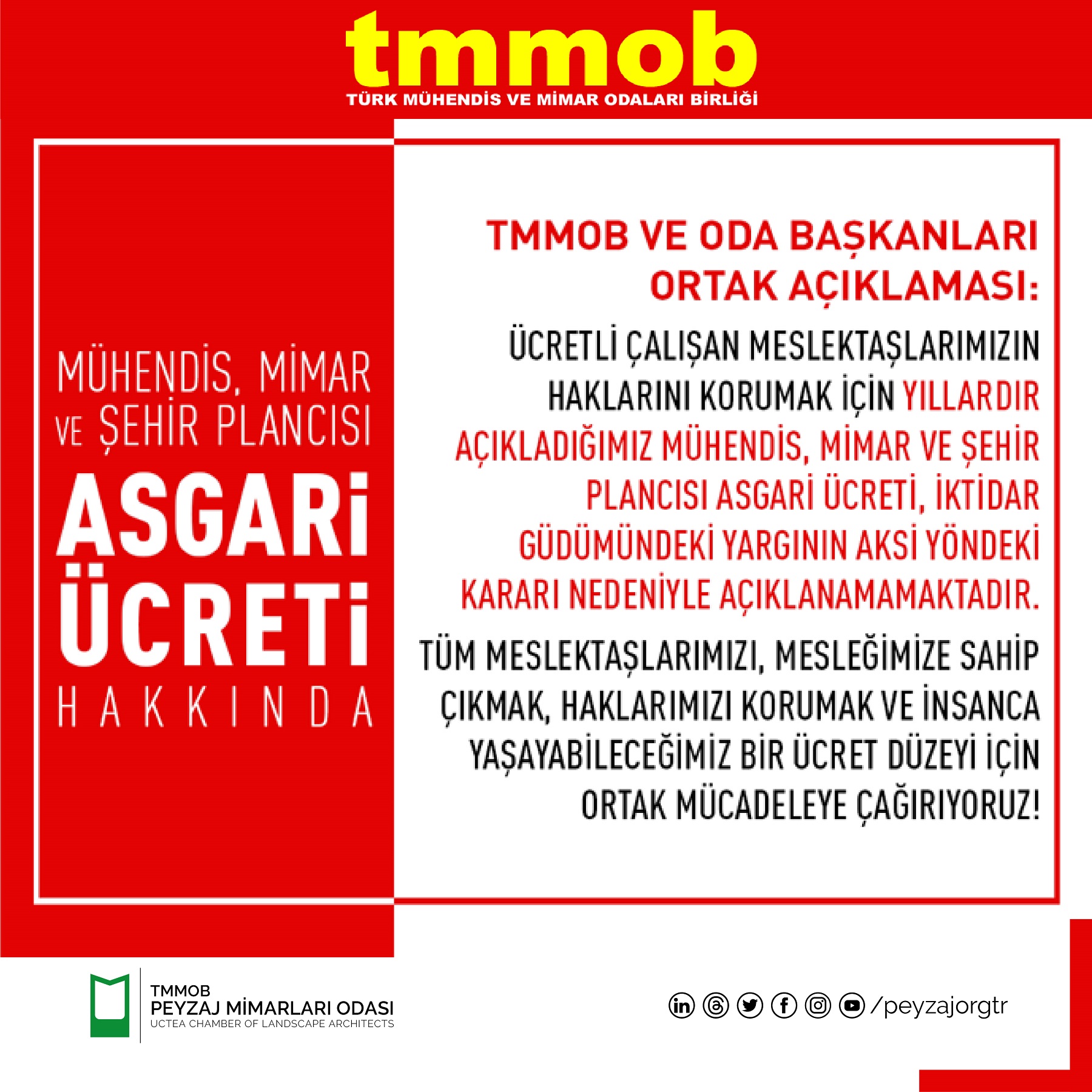 TMMOB | MÜHENDİS, MİMAR VE ŞEHİR PLANCILARININ HAKLARINI SAVUNMAYA, İNSANCA YAŞANACAK BİR GELİR DÜZEYİ İÇİN MÜCADELE ETMEYE DEVAM EDECEĞİZ!