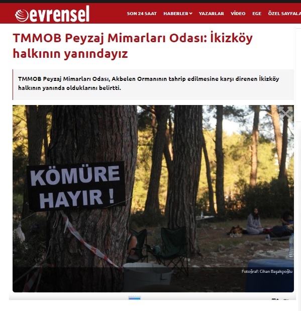 TMMOB PEYZAJ MİMARLARI ODASI: İKİZKÖY HALKININ YANINDAYIZ 25.07.2023 / EVRENSEL