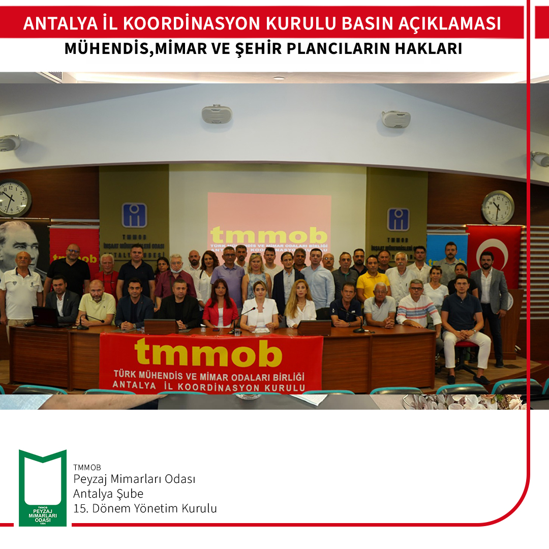 ANTALYA İKK BASIN AÇIKLAMASI/ ANTALYA' DA MÜHENDİS MİMAR VE ŞEHİR PLANCILARININ HAKLARININ TAKİPÇİSİ OLMAYA KARARLIYIZ