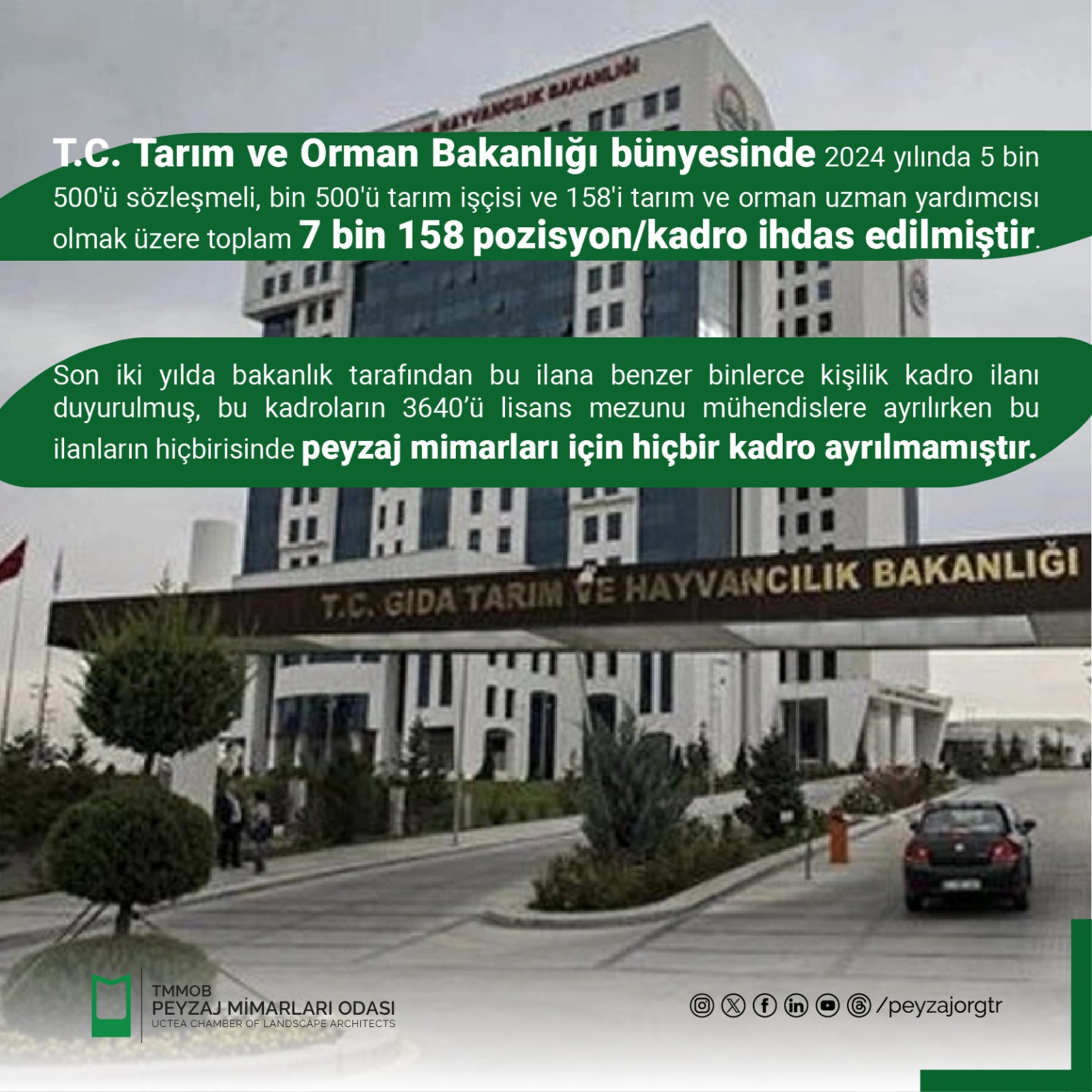 BASIN AÇIKLAMASI | PEYZAJ MİMARLARININ T.C. TARIM VE ORMAN BAKANLIĞI'NDA İSTİHDAMI ŞARTTIR