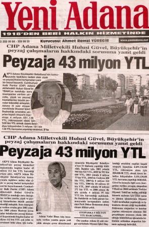 ADANA'DA PEYZAJ ÇALIŞMALARINA 43 MİLYON YTL