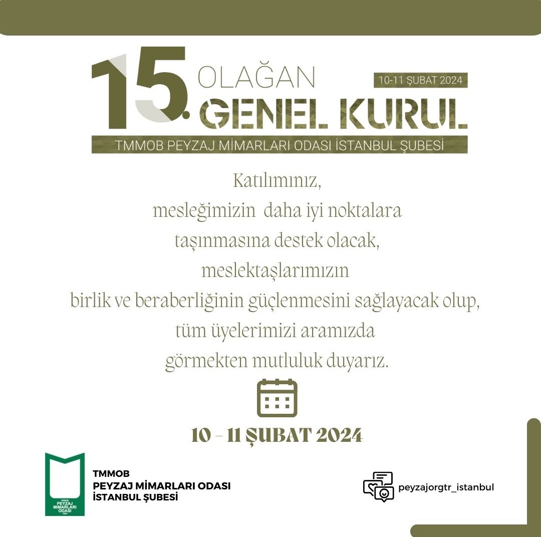 ŞUBEMİZ 15. OLAĞAN GENEL KURUL VE SEÇİMLERİ 10 - 11 ŞUBAT 2024 TARİHLERİNDE GERÇEKLEŞECEKTİR.