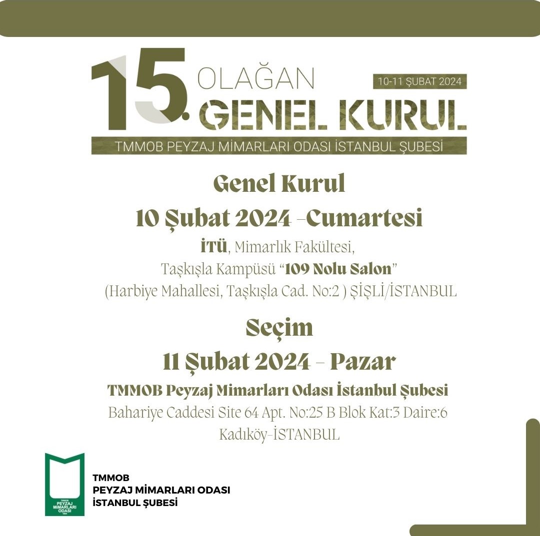 ŞUBEMİZ 15. OLAĞAN GENEL KURUL VE SEÇİMLERİ 10 - 11 ŞUBAT 2024 TARİHLERİNDE GERÇEKLEŞECEKTİR.