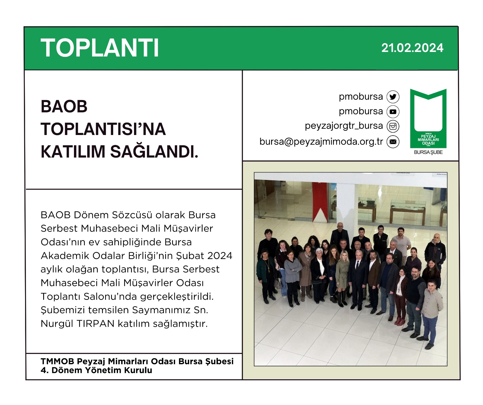 TOPLANTI I BAOB TOPLANTISI'NA KATILIM SAĞLANDI.
