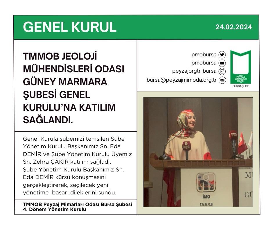 GENEL KURUL | TMMOB JEOLOJİ MÜHENDİSLERİ ODASI GÜNEY MARMARA ŞUBESİ GENEL KURULU'NA KATILIM SAĞLANDI.