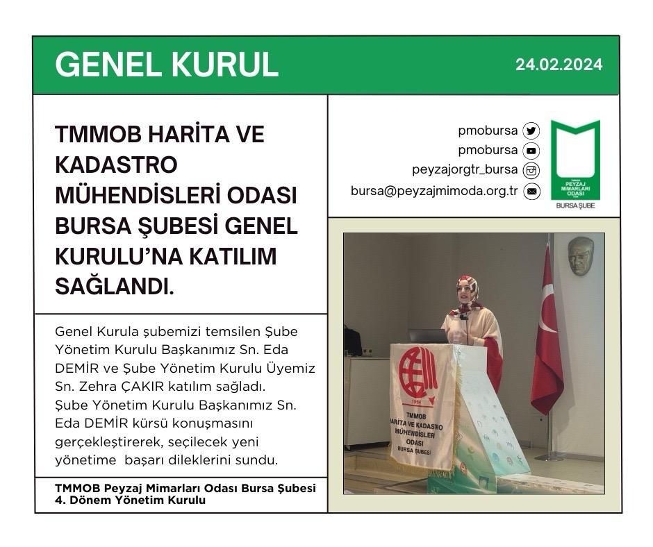 GENEL KURUL | TMMOB HARİTA VE KADASTRO MÜHENDİSLERİ ODASI BURSA ŞUBESİ GENEL KURULU'NA KATILIM SAĞLANDI.