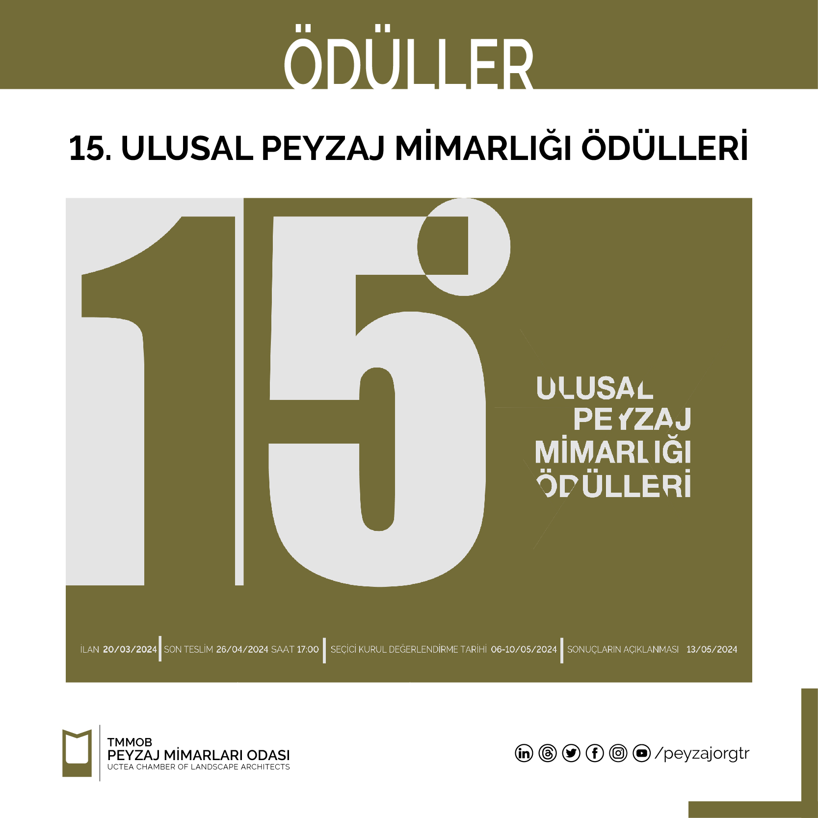 ÖDÜLLER | 15. ULUSAL PEYZAJ MİMARLIĞI ÖDÜLLERİ