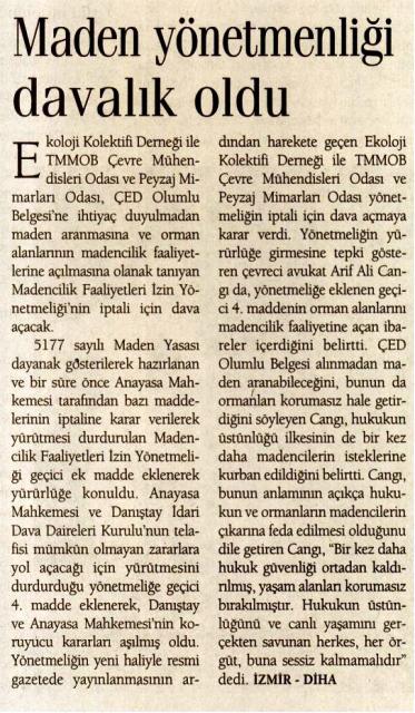 GÜNLÜK 20.10.2009 "MADEN YÖNETMELİĞİ DAVALIK OLDU"