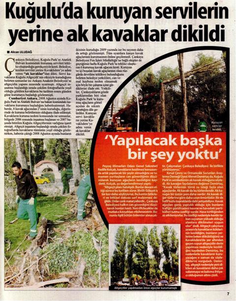CUMHURİYET 30.10.2009 "KURUYAN SERVİLERİN YERİNE AK KAVAKLAR DİKİLDİ" 