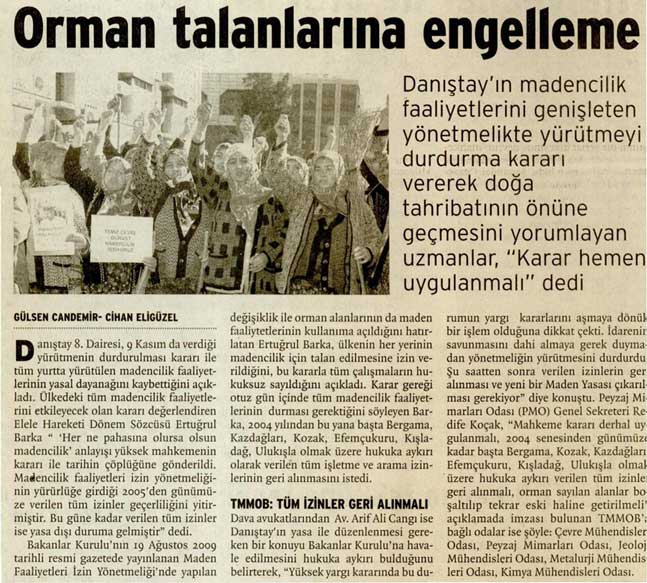 BİRGÜN 25.12.2009 "ORMAN TALANLARINA ENGELLEME"