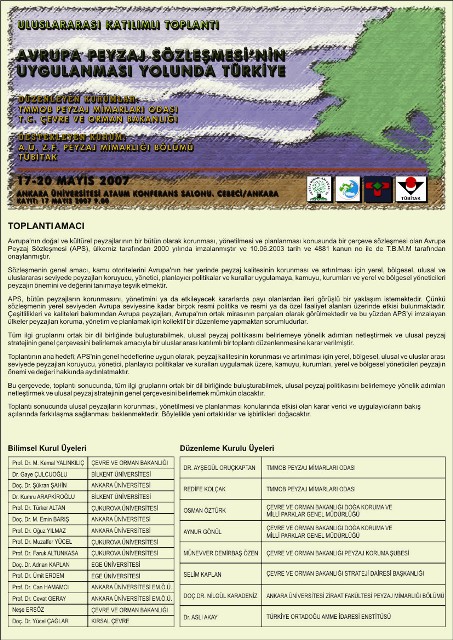 AVRUPA PEYZAJ SÖZLEŞMESİ'NİN UYGULANMASI YOLUNDA TÜRKİYE SEMPOZYUMU 17-20 MAYIS 2007