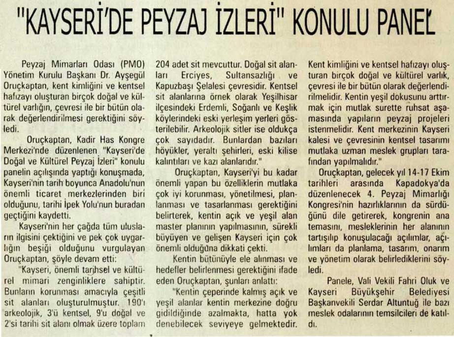 YENİ KAYSERİ 09.12.2009 "KAYSERİDE PEYZAJ İZLERİ" PANELİ 
