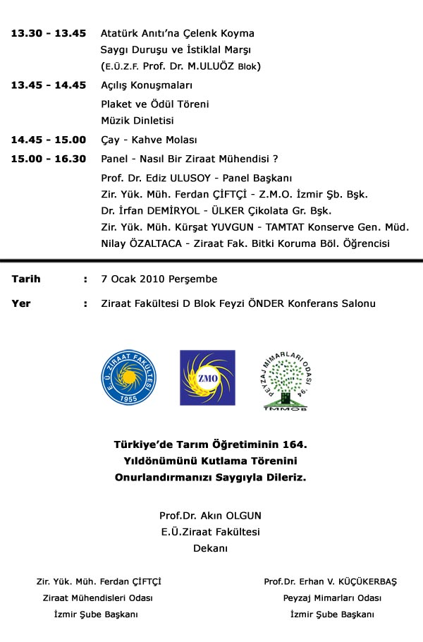 TÜRKİYE’DE TARIM ÖĞRENİMİNİN 164. YILDÖNÜMÜ TÖRENİ