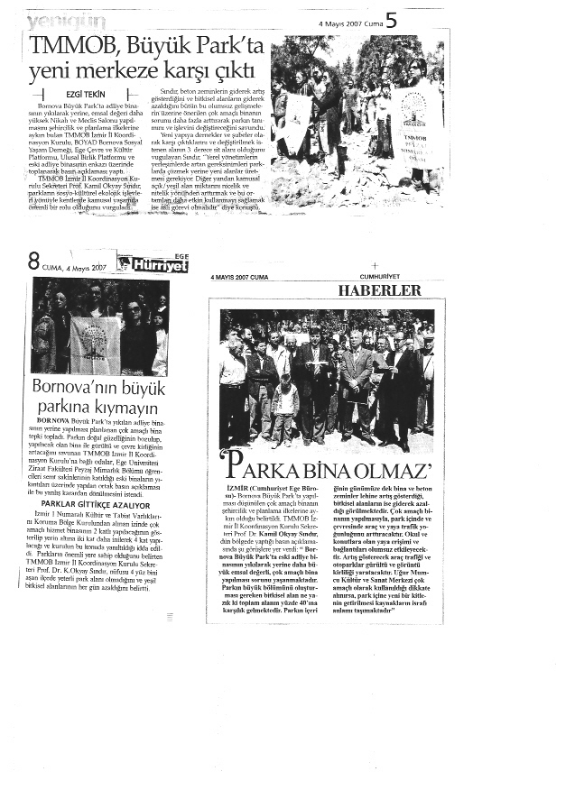 PMO İZMİR ŞB: "BORNOVA BÜYÜK PARK’TA YAPILMASI DÜŞÜNÜLEN ÇOK AMAÇLI BİNA ŞEHİRCİLİK VE PLANLAMA İLKELERİNE AYKIRIDIR