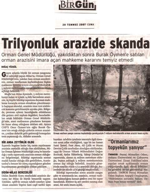 BİRGÜN 20.07.2007 "ORMANLARIMIZ TOPYEKÜN YANIYOR"